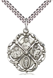 [5446SS/24S] Sterling Silver 5-Way Pendant on a 24 inch Light Rhodium Heavy Curb chain