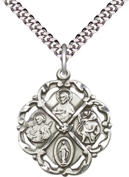 [5446SS/24S] Sterling Silver 5-Way Pendant on a 24 inch Light Rhodium Heavy Curb chain