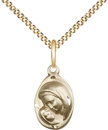 [5447GF/18G] 14kt Gold Filled Madonna &amp; Child Pendant on a 18 inch Gold Plate Light Curb chain