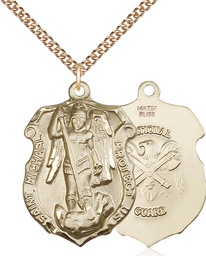 [5448GF5/24GF] 14kt Gold Filled Saint Michael National Guard Pendant on a 24 inch Gold Filled Heavy Curb chain