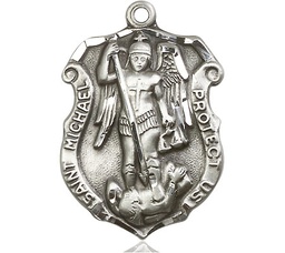 [5448SS] Sterling Silver Saint Michael the Archangel Shield Medal