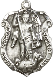 [5448SS] Sterling Silver Saint Michael the Archangel Shield Medal