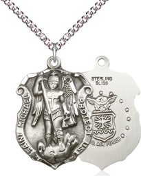 [5448SS1/24SS] Sterling Silver Saint Michael Air Force Pendant on a 24 inch Sterling Silver Heavy Curb chain