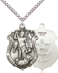 [5448SS2/24SS] Sterling Silver Saint Michael Army Pendant on a 24 inch Sterling Silver Heavy Curb chain