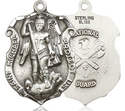 [5448SS5] Sterling Silver Saint Michael National Guard Medal