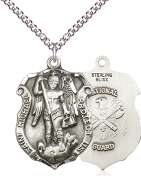 [5448SS5/24SS] Sterling Silver Saint Michael National Guard Pendant on a 24 inch Sterling Silver Heavy Curb chain