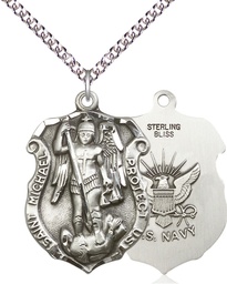 [5448SS6/24SS] Sterling Silver Saint Michael Navy Pendant on a 24 inch Sterling Silver Heavy Curb chain