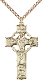 [5459GF/24GF] 14kt Gold Filled Celtic Cross Pendant on a 24 inch Gold Filled Heavy Curb chain