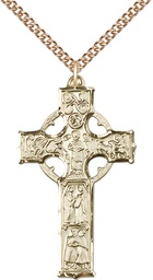 [5459GF/24GF] 14kt Gold Filled Celtic Cross Pendant on a 24 inch Gold Filled Heavy Curb chain