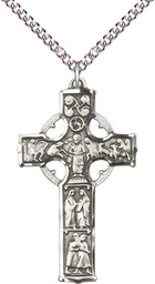 [5459SS/24SS] Sterling Silver Celtic Cross Pendant on a 24 inch Sterling Silver Heavy Curb chain