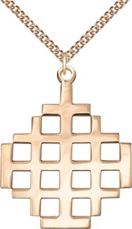 [5546GF/24GF] 14kt Gold Filled Jerusalem Cross Pendant on a 24 inch Gold Filled Heavy Curb chain