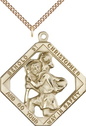 [5628GF/24GF] 14kt Gold Filled Saint Christopher Pendant on a 24 inch Gold Filled Heavy Curb chain