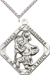 [5628SS/24SS] Sterling Silver Saint Christopher Pendant on a 24 inch Sterling Silver Heavy Curb chain