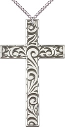 [5637SS/24SS] Sterling Silver Knurled Cross Pendant on a 24 inch Sterling Silver Heavy Curb chain