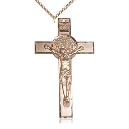 [5638GF/24GF] 14kt Gold Filled Saint Benedict Pendant on a 24 inch Gold Filled Heavy Curb chain