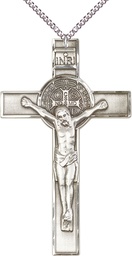 [5638SS/24SS] Sterling Silver Saint Benedict Pendant on a 24 inch Sterling Silver Heavy Curb chain