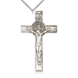 [5638SS/24SS] Sterling Silver Saint Benedict Pendant on a 24 inch Sterling Silver Heavy Curb chain