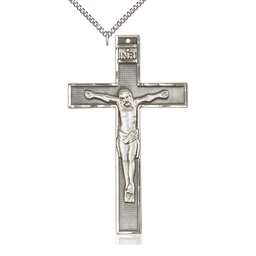 [5639SS/24SS] Sterling Silver Crucifix Pendant on a 24 inch Sterling Silver Heavy Curb chain