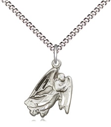 [5642SS/18S] Sterling Silver Guardian Angel Pendant on a 18 inch Light Rhodium Light Curb chain
