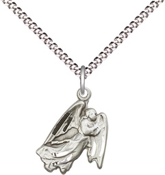 [5642SS/18S] Sterling Silver Guardian Angel Pendant on a 18 inch Light Rhodium Light Curb chain