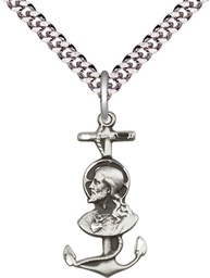 [5645SS/24S] Sterling Silver Saint Christopher Pendant on a 24 inch Light Rhodium Heavy Curb chain