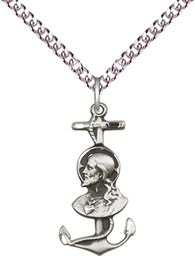 [5645SS/24SS] Sterling Silver Saint Christopher Pendant on a 24 inch Sterling Silver Heavy Curb chain