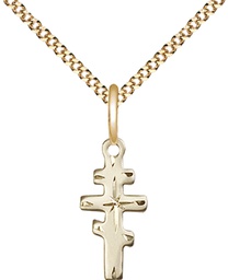 [5654GF/18G] 14kt Gold Filled Greek Orthadox Cross Pendant on a 18 inch Gold Plate Light Curb chain