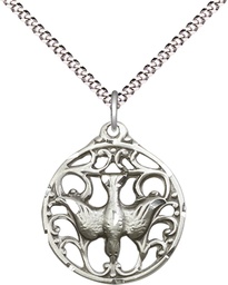 [5655SS/18S] Sterling Silver Holy Spirit Pendant on a 18 inch Light Rhodium Light Curb chain