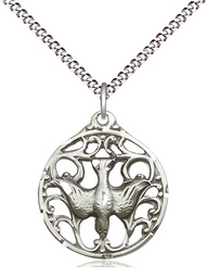 [5655SS/18S] Sterling Silver Holy Spirit Pendant on a 18 inch Light Rhodium Light Curb chain