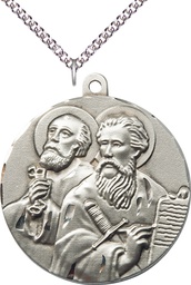 [5660SS/24SS] Sterling Silver Saint Peter St Paul Pendant on a 24 inch Sterling Silver Heavy Curb chain