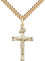 [5668GF/24G] 14kt Gold Filled Crucifix Pendant on a 24 inch Gold Plate Heavy Curb chain