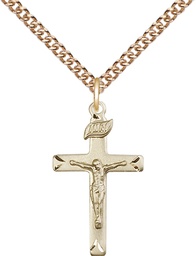 [5668GF/24GF] 14kt Gold Filled Crucifix Pendant on a 24 inch Gold Filled Heavy Curb chain