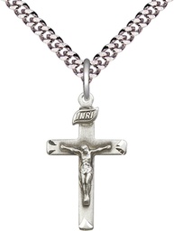 [5668SS/24S] Sterling Silver Crucifix Pendant on a 24 inch Light Rhodium Heavy Curb chain