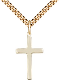 [5670GF/24G] 14kt Gold Filled Cross Pendant on a 24 inch Gold Plate Heavy Curb chain