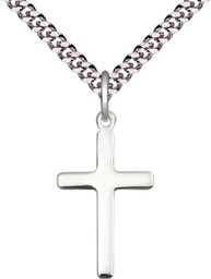 [5670SS/24S] Sterling Silver Cross Pendant on a 24 inch Light Rhodium Heavy Curb chain