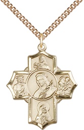 [5672GF/24GF] 14kt Gold Filled Philomena Theresa Rita Antony Jude Pendant on a 24 inch Gold Filled Heavy Curb chain