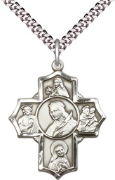 [5672SS/24S] Sterling Silver Philomena Theresa Rita Antony Jude Pendant on a 24 inch Light Rhodium Heavy Curb chain