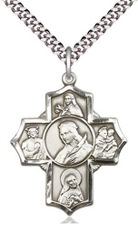 [5672SS/24S] Sterling Silver Philomena Theresa Rita Antony Jude Pendant on a 24 inch Light Rhodium Heavy Curb chain