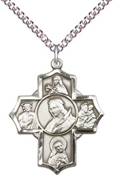 [5672SS/24SS] Sterling Silver Philomena Theresa Rita Antony Jude Pendant on a 24 inch Sterling Silver Heavy Curb chain