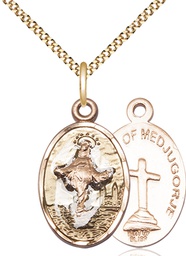 [5678EGF/18G] 14kt Gold Filled Our Lady of Medugorje Pendant on a 18 inch Gold Plate Light Curb chain