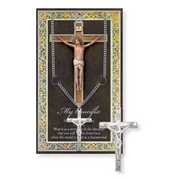 [HI-950-811] Crucifix Pewter Pendant Genuine Pewter Medal On A 24&quot; Chain With Biography And Picture Folder