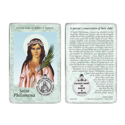 [14500-PHIL] St. Philomena Prayer Card with Medal- Healing Saint for Babies &amp; Infants