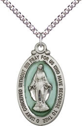 [4145EMSS/24SS] Sterling Silver Miraculous Pendant on a 24 inch Sterling Silver Heavy Curb chain