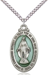 [4145EMSS/24SS] Sterling Silver Miraculous Pendant on a 24 inch Sterling Silver Heavy Curb chain