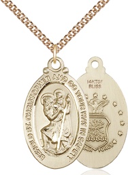 [4145GF1/24GF] 14kt Gold Filled Saint Christopher Air Force Pendant on a 24 inch Gold Filled Heavy Curb chain