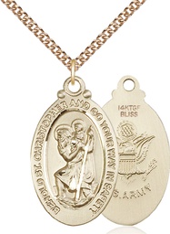 [4145GF2/24GF] 14kt Gold Filled Saint Christopher Army Pendant on a 24 inch Gold Filled Heavy Curb chain