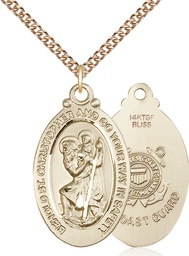 [4145GF3/24GF] 14kt Gold Filled Saint Christopher Coast Guard Pendant on a 24 inch Gold Filled Heavy Curb chain