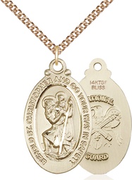 [4145GF5/24GF] 14kt Gold Filled Saint Christopher National Guard Pendant on a 24 inch Gold Filled Heavy Curb chain