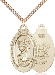 [4145GF6/24GF] 14kt Gold Filled Saint Christopher Navy Pendant on a 24 inch Gold Filled Heavy Curb chain