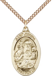 [4145KGF/24GF] 14kt Gold Filled Saint Joseph Pendant on a 24 inch Gold Filled Heavy Curb chain